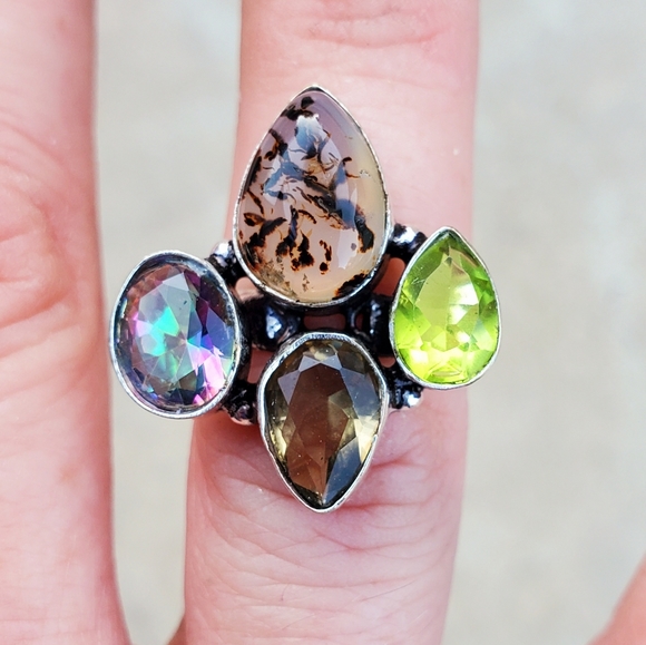New Dendritic Agate, Mystic Topaz 925 Silver Ring. - Picture 15 of 16